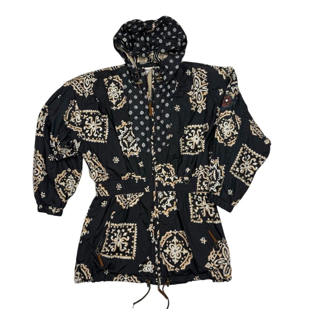 Vintage Obermeyer Black and Cream Patterned Ski Jacket